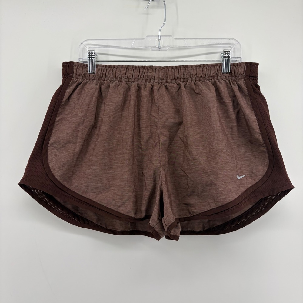 Nike Womens XL Brown Running Shorts Dri-FIT Tempo Heathered Mesh Athletic